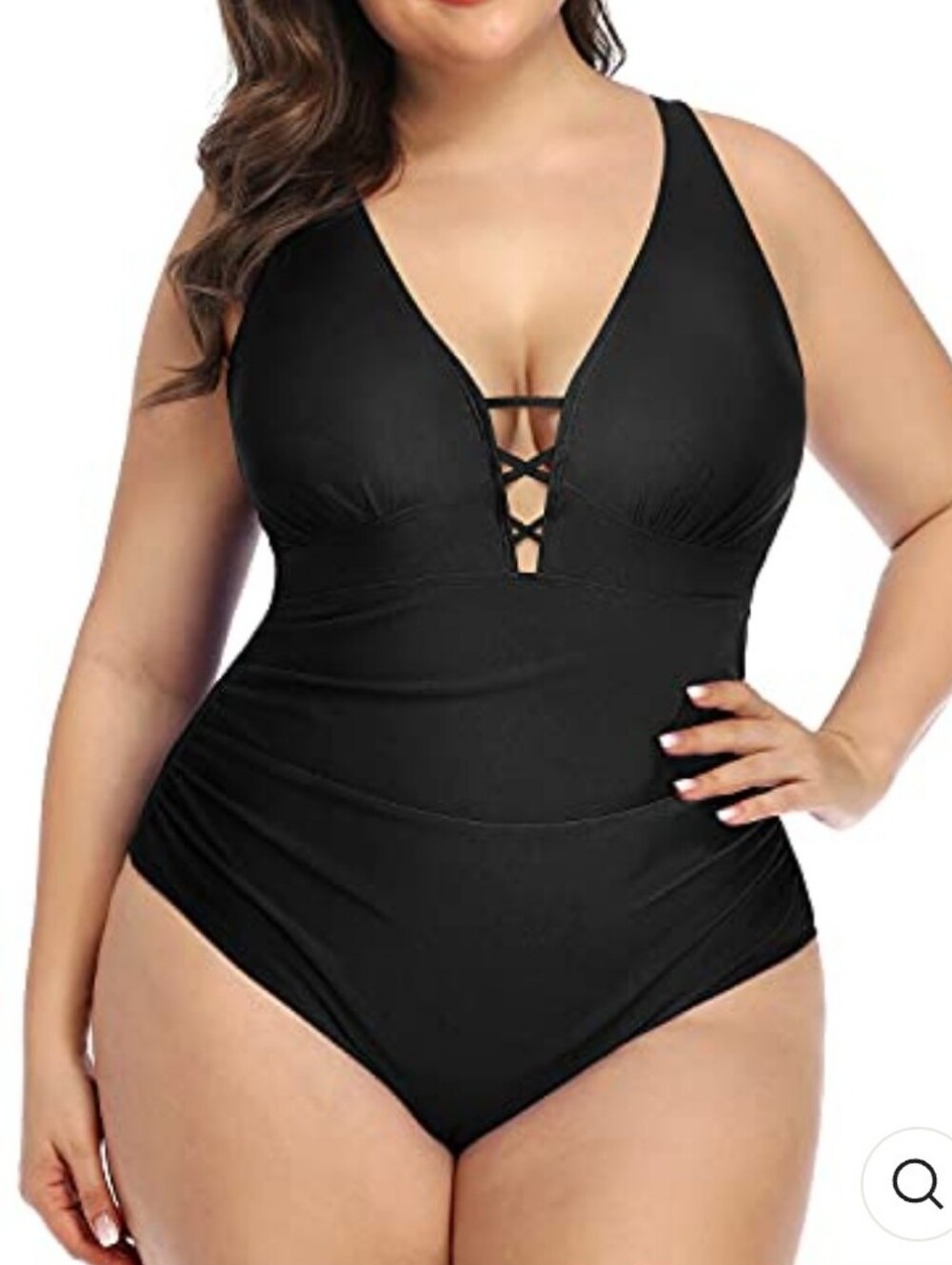 Younique Black V-Neck Lace-Up Tummy Control One-Piece